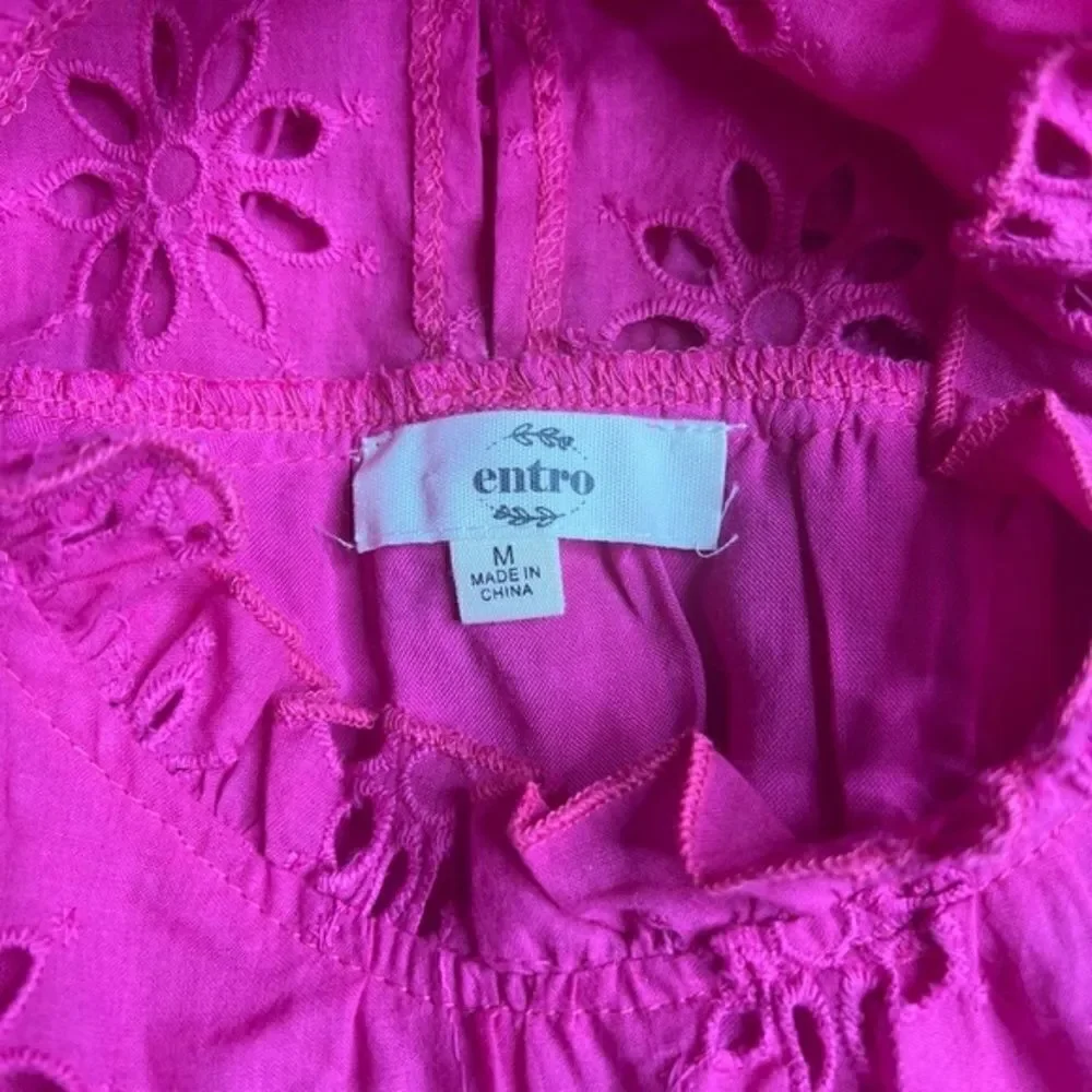 NWOT Women's Fuchsia‎ Pink Eyelet Spring/Summer Babydoll Dress Size Medium